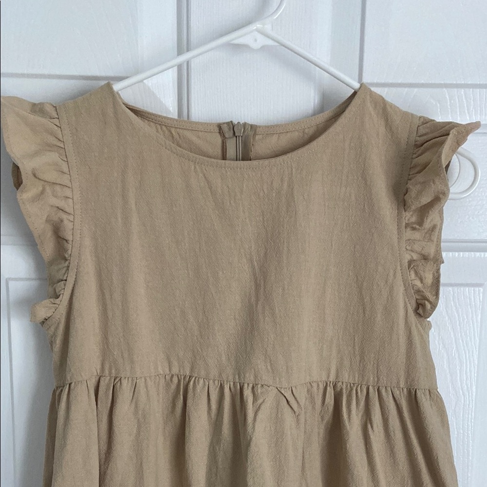 NWT Khaki Flutter Sleeve Paneled Skirt Mini Dress - Picture 3 of 7